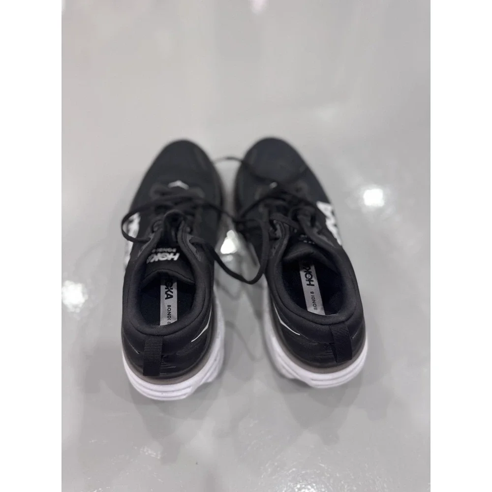 HOKA ONE ONE Bondi 8 Men's Black White Lace-Up Low Top Athletic Sneakers